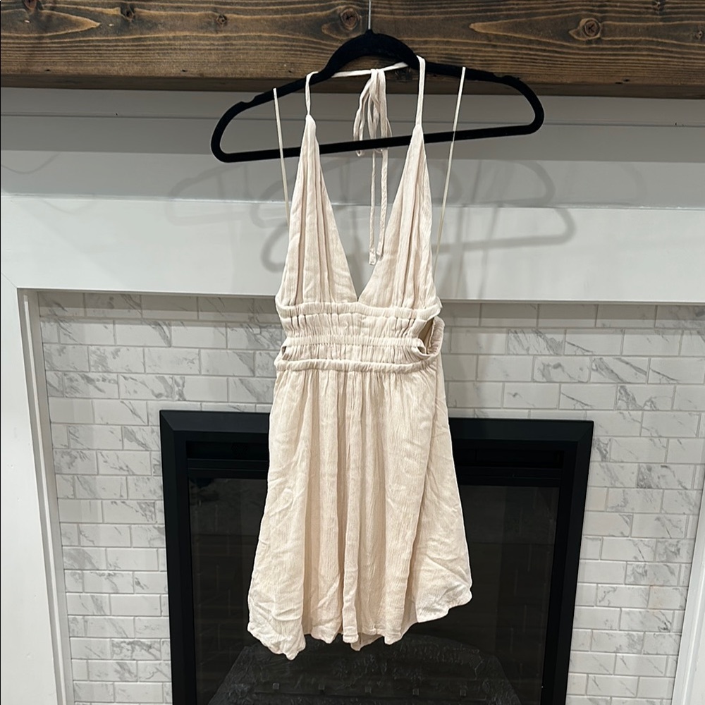 Lovely Day Cream Backless Halter Mini Dress